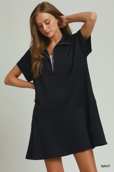 Umgee Collared Quarter Zip Dress with Size Pocket