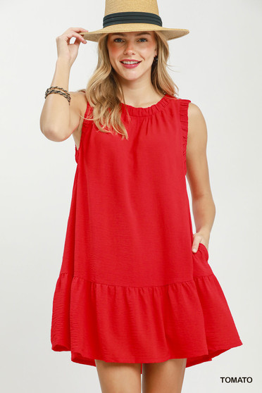 Umgee Sleeveless Ruffle Trim Drop Waist Mini Dress