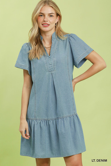 Umgee Ruffle Hem Mini Denim Dress