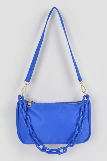 Nylon Shoulder Bag W/Acrylic Chain