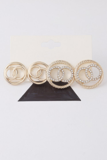 Jeweled Oo Stud Earrings Set 