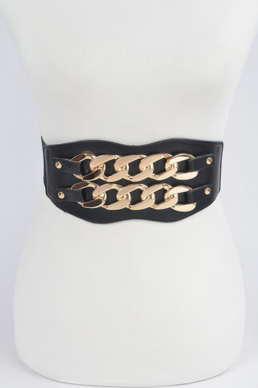 Faux Leather Oversized Chain Elastic Belt 