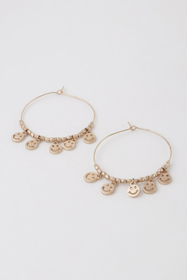 Smiley Face Charms Hoop Earrings 
