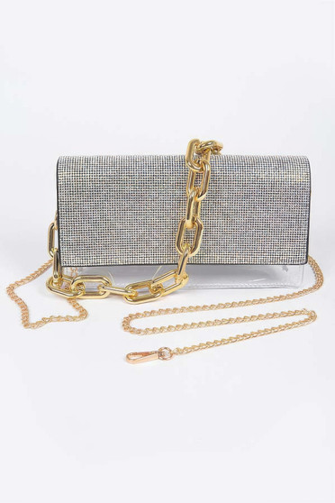Rhinestone Clear Bag W/Link Chain 