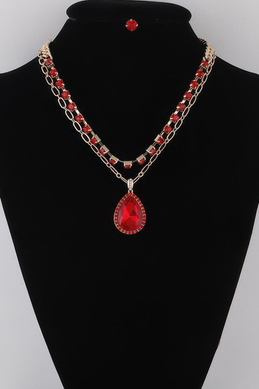 Jeweled Teardrop Pendant Necklace 