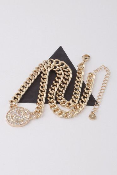 Jeweled Smiley Face Chain Necklace 