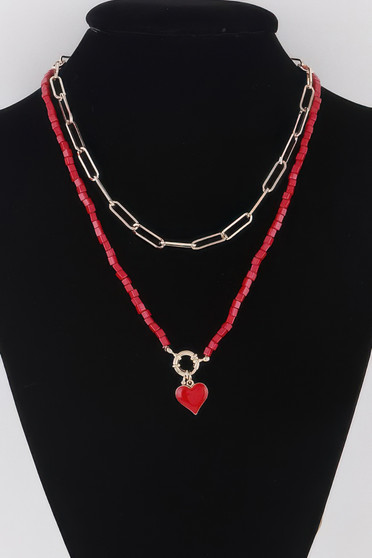 Beaded Heart Chain Necklace 
