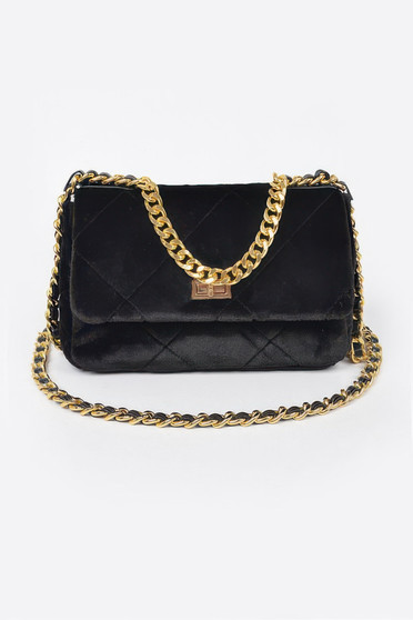 Quilted Fur Chain Flap Clutch 