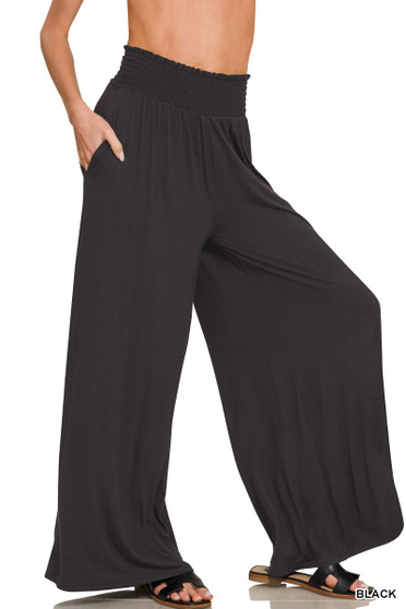 Zenana Smocked Waist Wide Leg Palazzo Pants