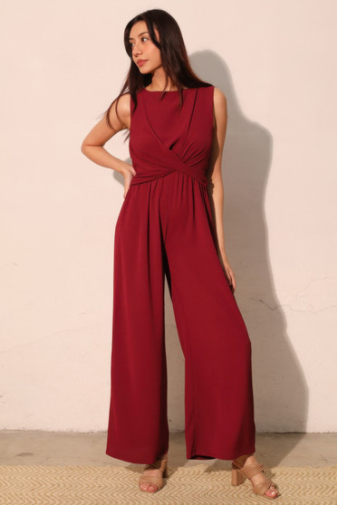 Textured Solid Twist Front Jumpsuit​