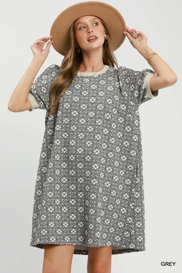 Umgee Floral Textured Puff Sleeve Mini Dress