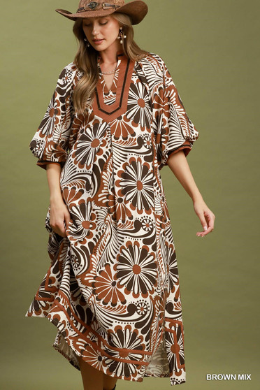 Umgee Abstract Print Midi Dress