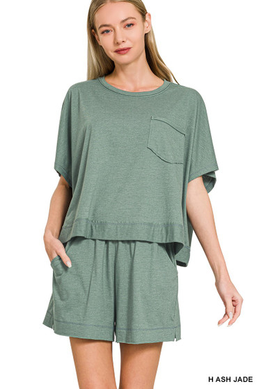 Zenana Exposed Seam Boxy Top & Shorts Set