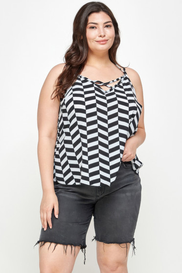 Plus Size Geometric Top With Double Spaghetti Strap​