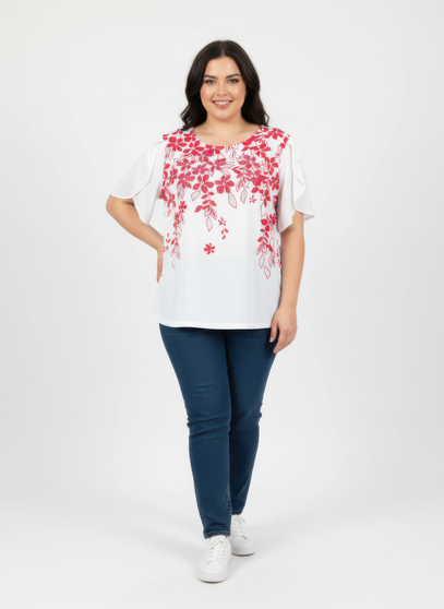 Floral Print Flutter Sleeve Knit Top​