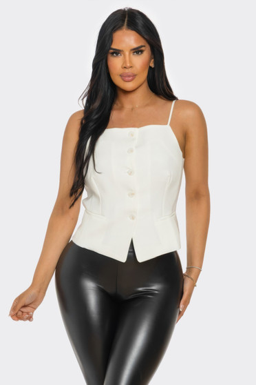 Ivory Chic Button-Up Corset Top​