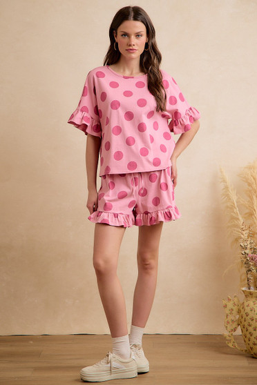 BiBi Polka Dots Printed Ruffled Detail Top And Shorts Set