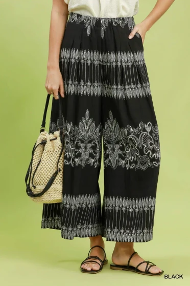 Umgee Boho Border Print Wide Leg Pants