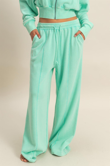 Acid Wash French Terry Wide-Leg Pants​