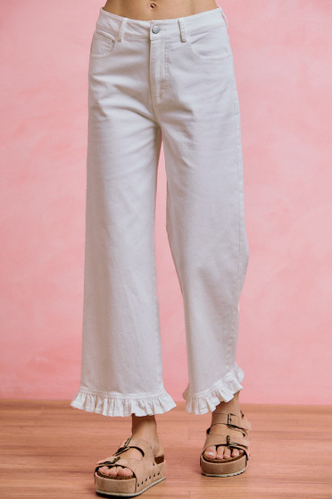 SO ME Ruffled Bottom Detail Mid Rise Jeans