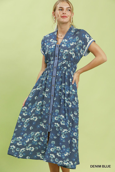Umgee Ruffle Sleeve Henley Shift Dress
