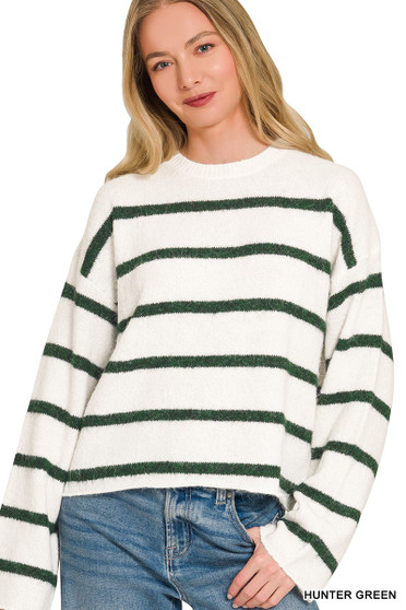 Zenana Wool Blend Striped Sweater