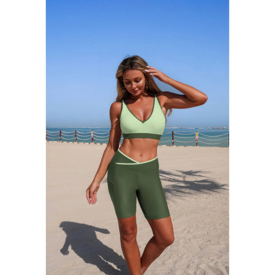 Two Piece Color Block Sports Sleeveless Yoga Sets 