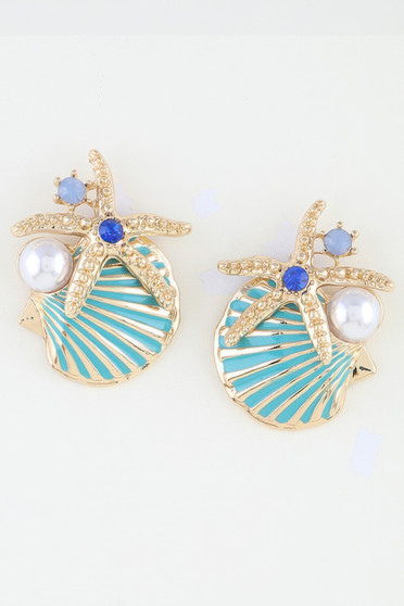 Summer Starfish Shell Stud Earrings