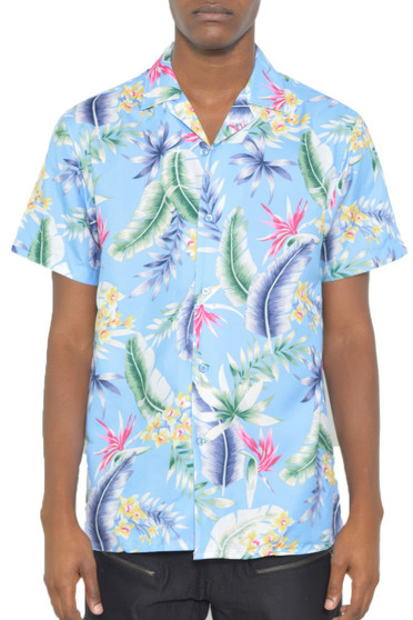 Mens Short Sleeve Floral Button Down Shirt