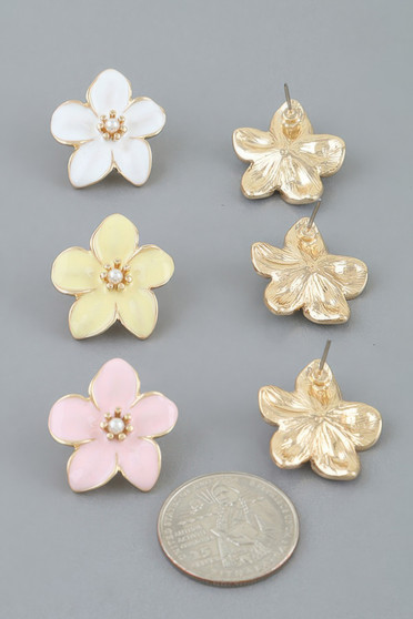 Marble Stone Flower Stud Earrings