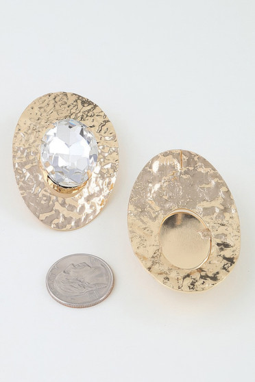 Hammered Rhinestone Disc Earrings