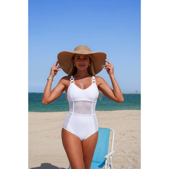 One Piece Tummy Control Mesh Cross Swimsuit 