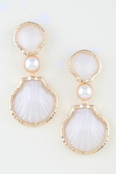 Hammered Stone Shell Drop Earrings