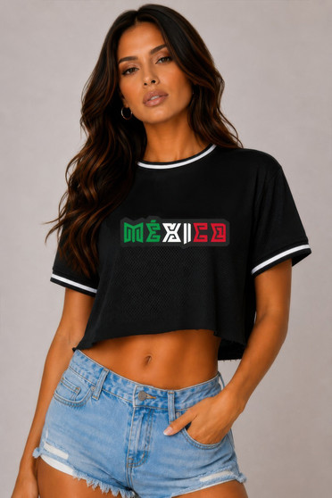 Micro Mesh Mexico Print Crop Top​