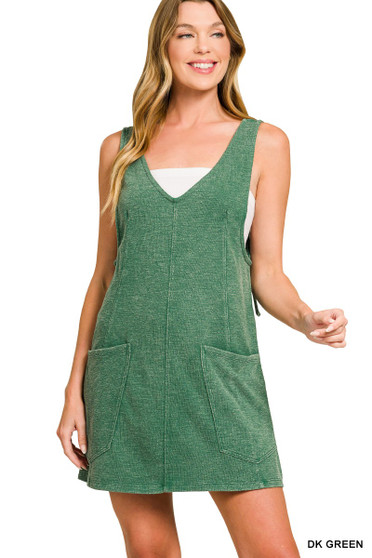 Zenana Washed Slub Adjustable Strap Overall Dress