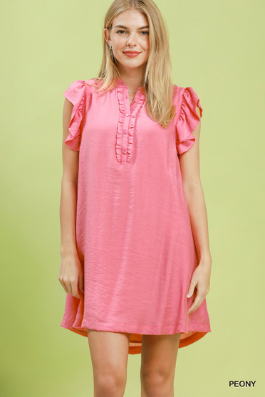 Umgee Ruffle Sleeve Henley Shift Dress