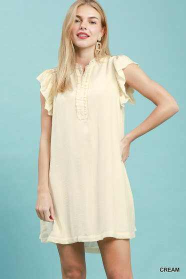 Umgee Ruffle Sleeve Henley Shift Dress
