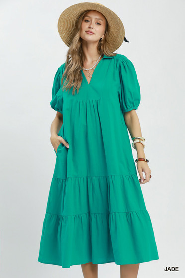 Umgee Solid Tiered Midi Dress