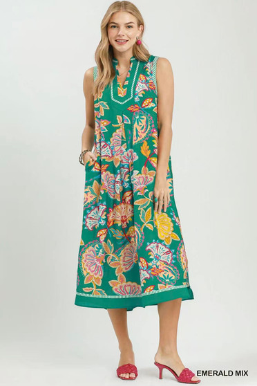 Umgee Paisley Floral Sleeveless Midi Dress