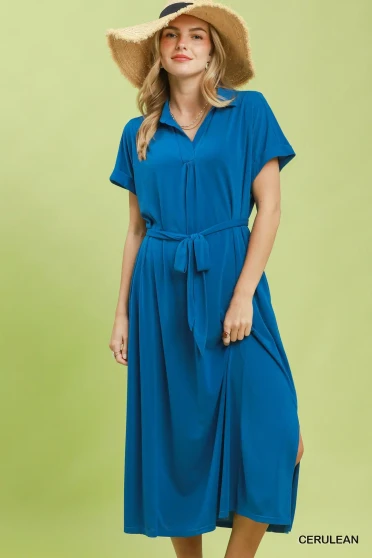 Umgee Collared Belted Midi Dress