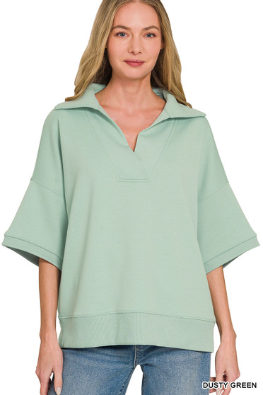 Zenana Scuba Collared Short Sleeve Pullover