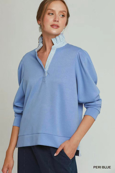 Umgee Stripe Ruffle Neck Long Sleeve Top