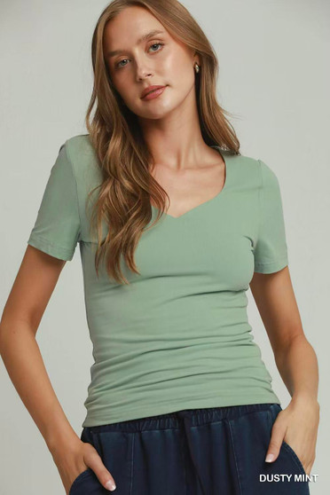 Umgee Sweetheart Neckline Front Double-Lined Top