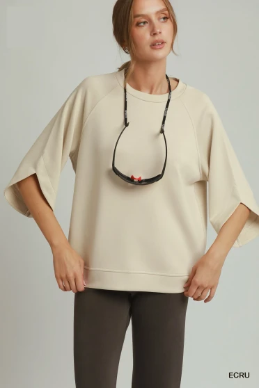 Umgee Round Hem Raglan Sleeve Top