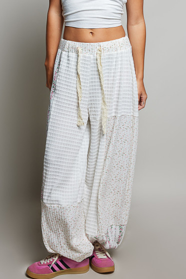 POL Patchwork Mixed Knit Wide Leg Pants