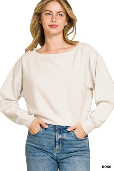 Zenana Scuba Cropped Boat Neck Pullover Sweatshirts