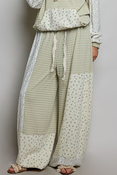 POL Patchwork Mixed Knit Wide Leg Pants