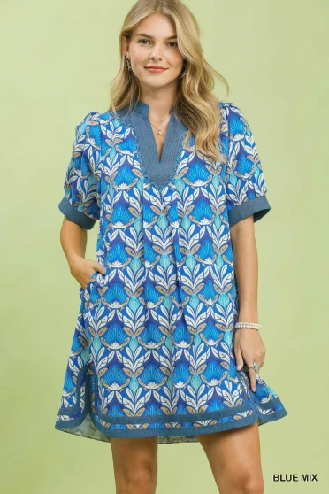 Umgee Mix Tile Print Mini Dress