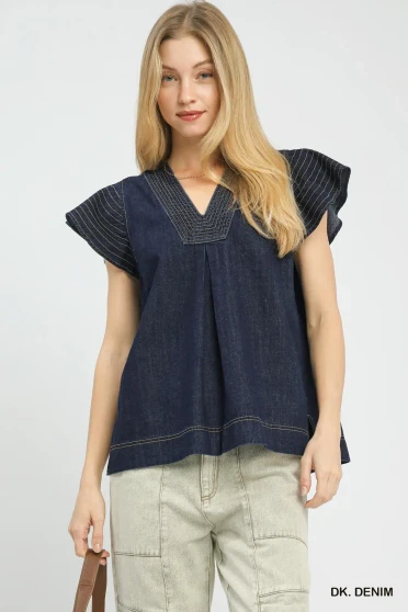 Umgee Cap Sleeve Denim Top