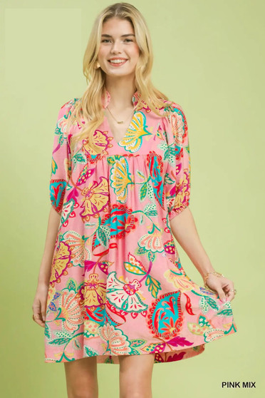 Umgee Paisley Print Mini Dress